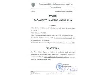 AVVISO PAGAMENTO LAMPADE VOTIVE 2019
